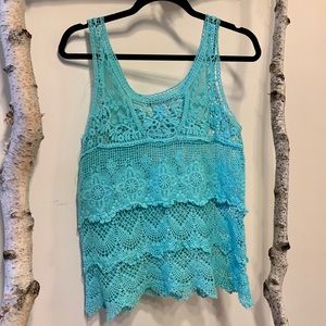 Teal Crochet Tank Top